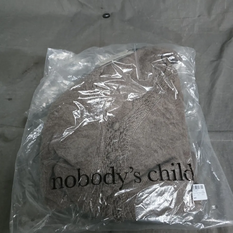 NOBODY'S CHILD BEIGE CROCHET TRIM V-NECK CARDIGAN – UK L