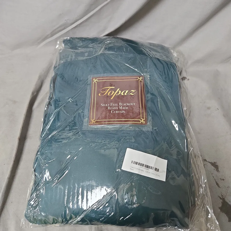 TOPAZ SILKY FEEL BLACKOUT CURTAINS IN FOREST GREEN - READY MADE, PENCIL PLEAT 117X229CM