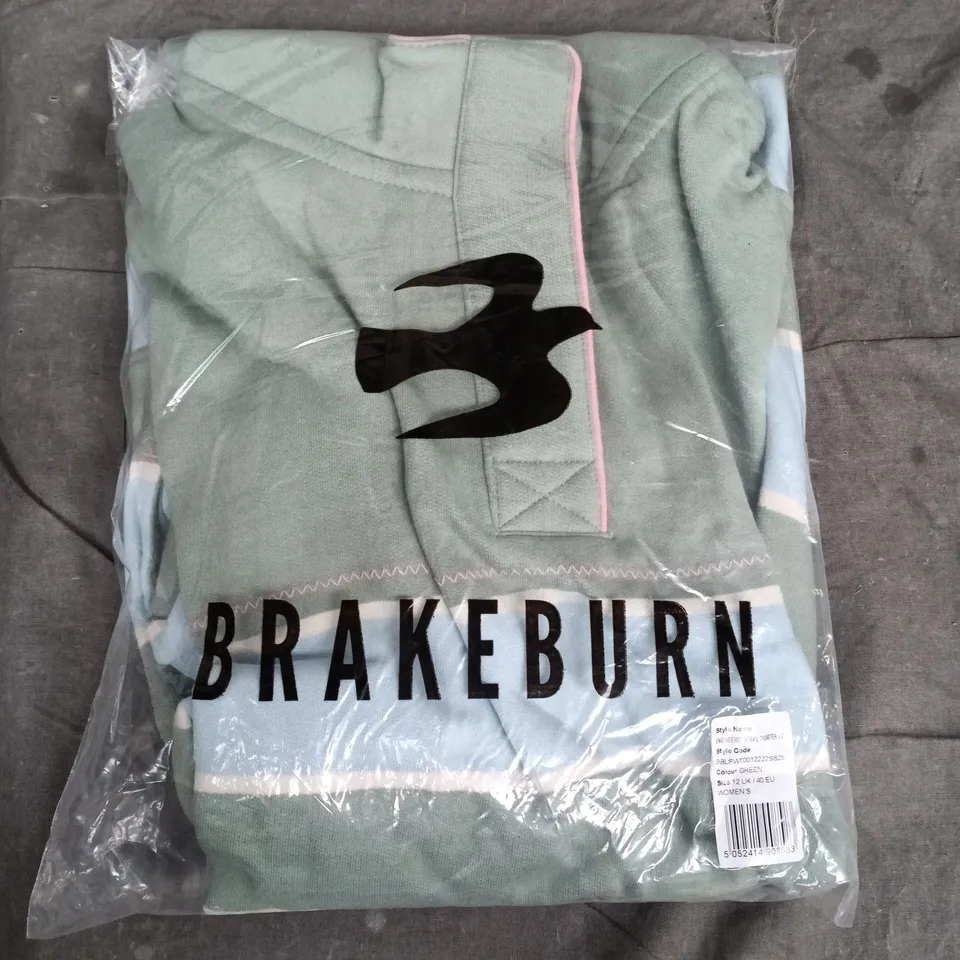 BAGGED BRAKEBURN WOMEN'S ENGINEERED STRIPE QUARTER ZIP TOP – GREEN, UK 12 (EU 40)