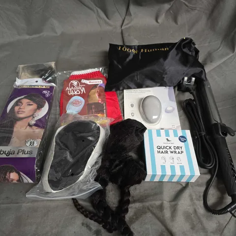 APPROXIMATELY 10 ASSORTED HEALTH & BEAUTY PRODUCTS TO INCLUDE HAIR WRAP, CRASTS CURLER, AND WIGS ETC.