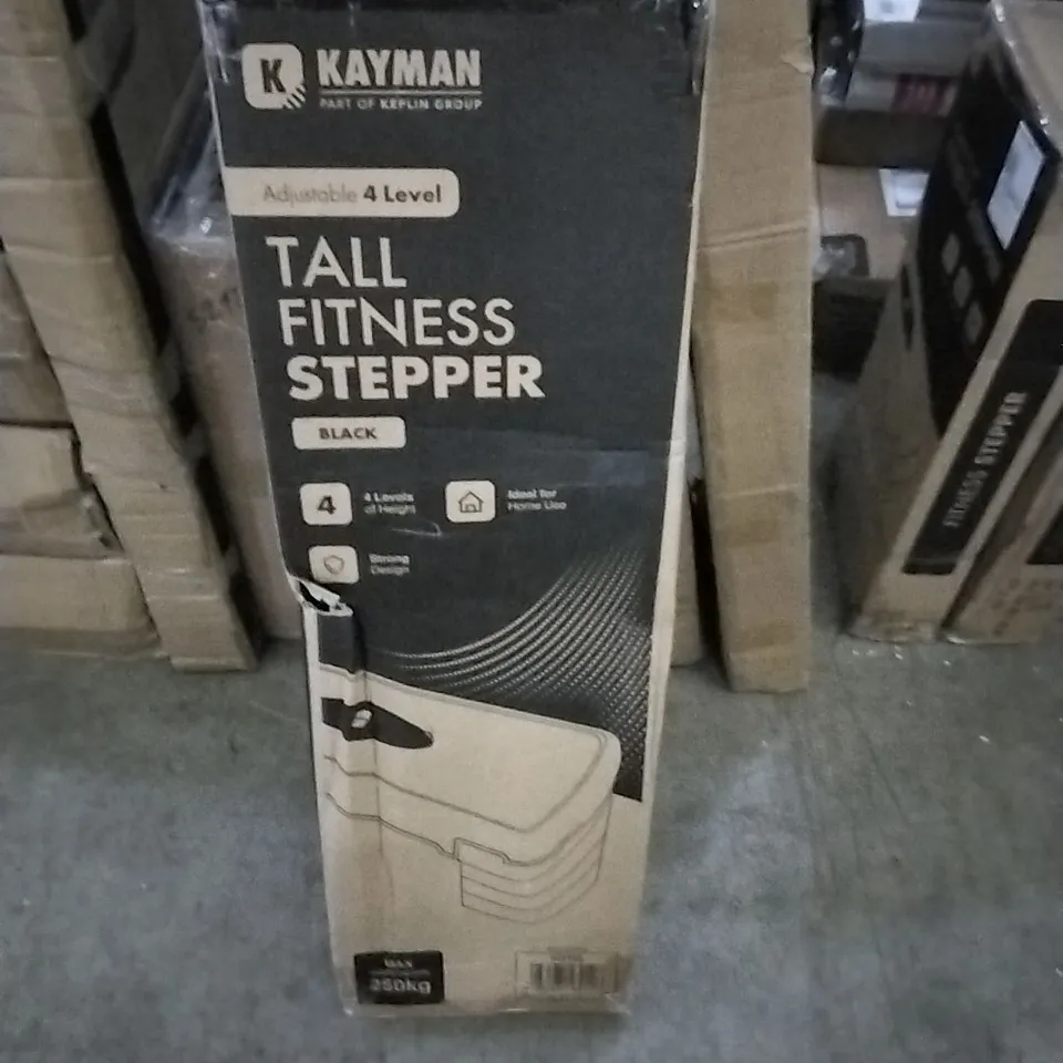 BOXED KAYMAN ADJUSTABLE 4 LEVEL TALL FITNESS STEPPER- BLACK