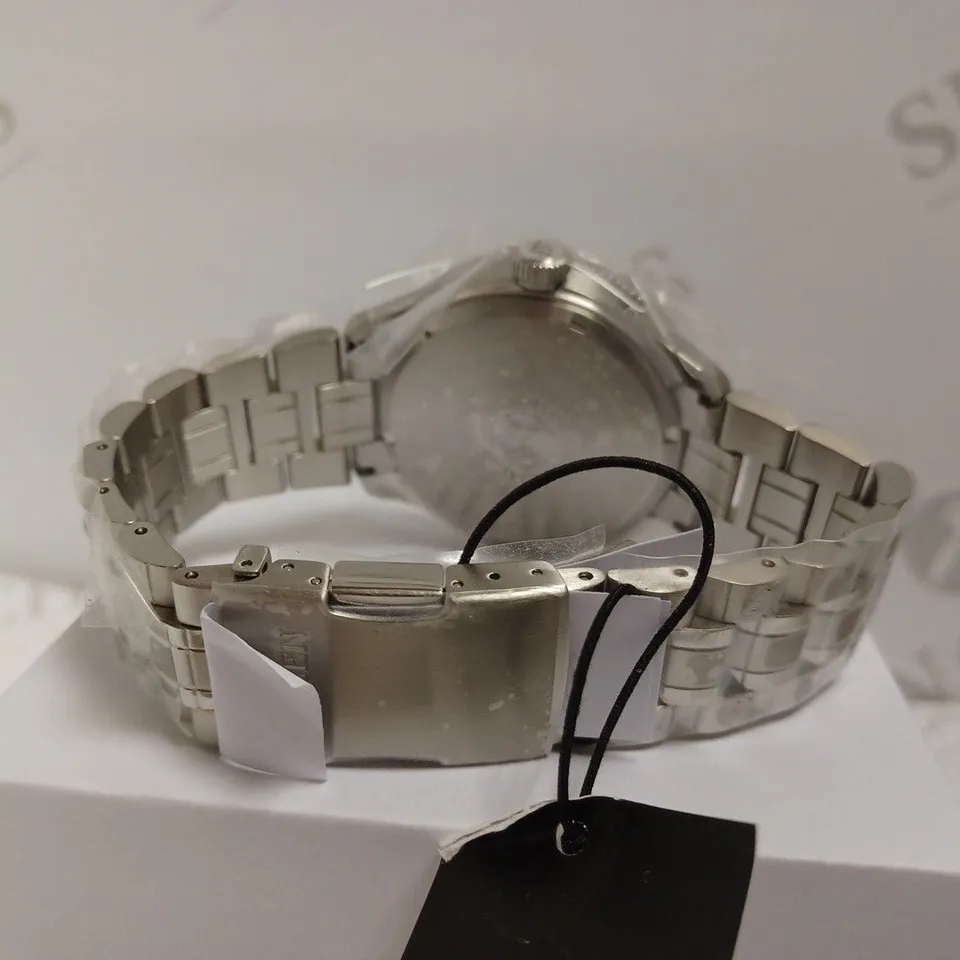 CITIZEN ECO-DRIVE SILVER WATCH WITH BLACK FACE AND BRACELET STRAP