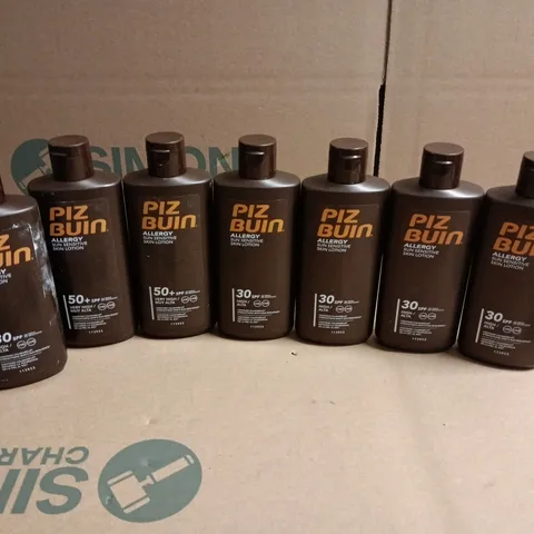 LOT OF 7 BOTTLES OF PIZ BUIN ALLERGY SUN SENSITVE SKIN LOTION SPF 30 AND 50 200ML PER BOTTLE