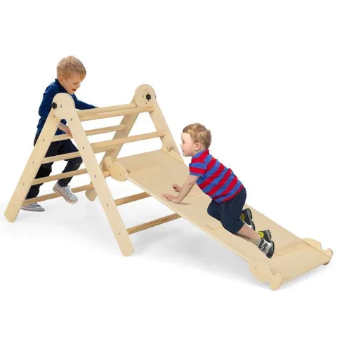 BOXED COSTWAY 3-IN-1 TRIANGULAR CLIMBING TOYS FOR TODDLERS - NATURAL