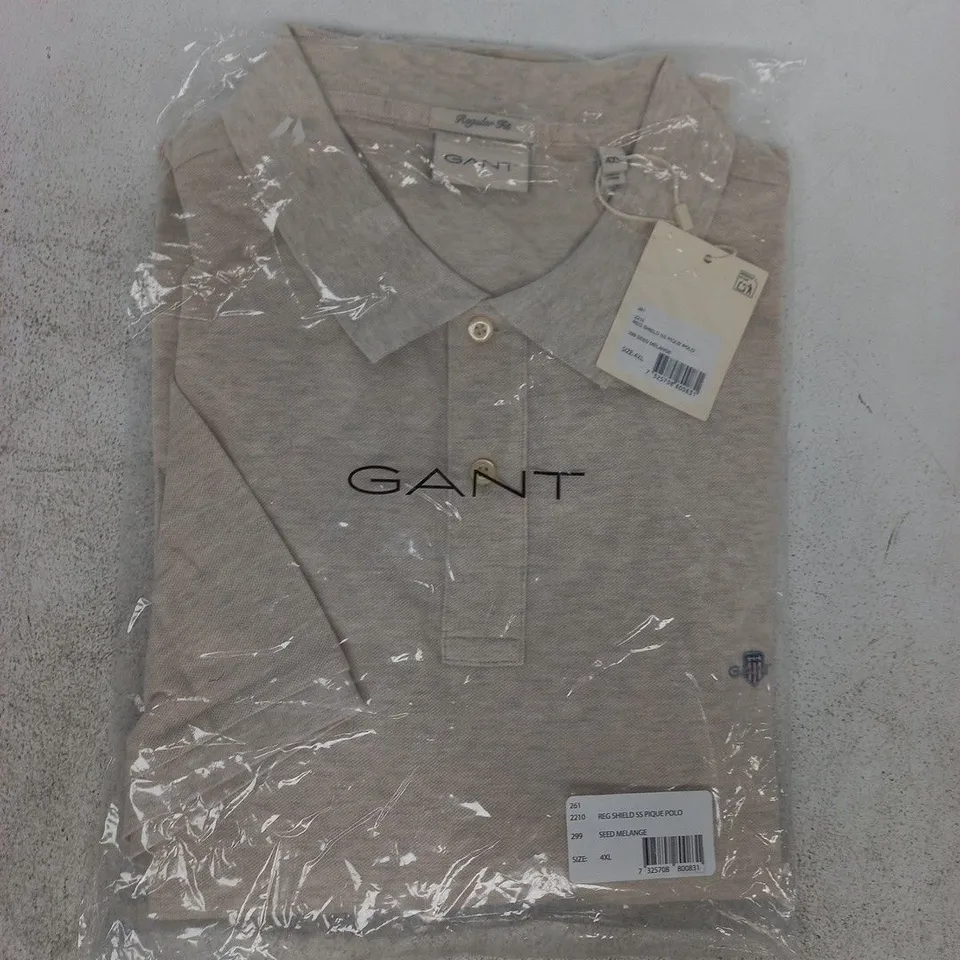 BAGGED GANT REG SHIELD SHORT SLEEVE PIQUE POLO TOP IN SEED MELANGE SIZE 4XL