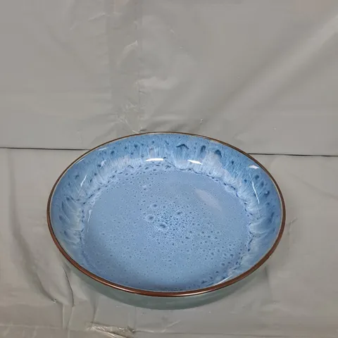 BOX OF APPROXIMATELY 4 BLUE REACTIVE GLAZE SERVING BOWL - COLLRCTION ONLY 