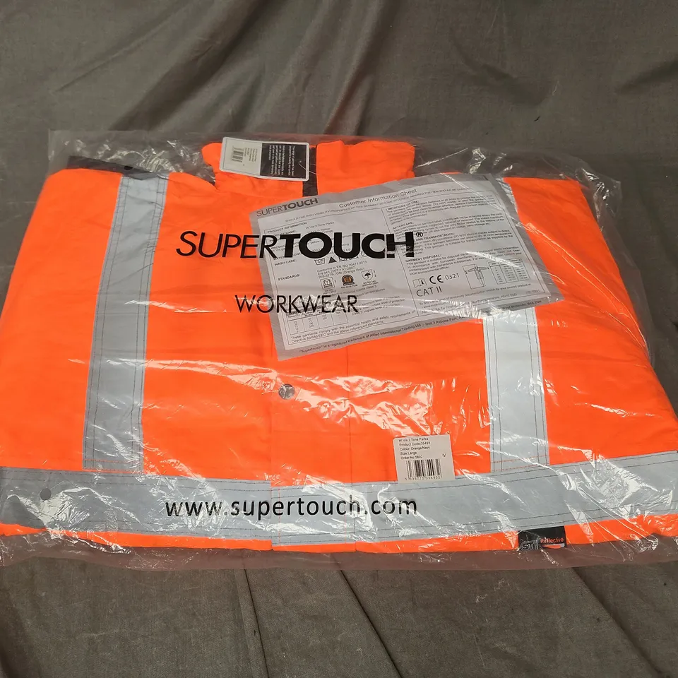 BAGGED SUPERTOUCH WORKWEAR HI VIS 2 TONE OARKA IN ORANGE/NAVY SIZE L