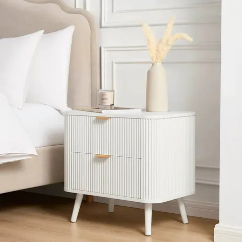 BOXED DUSK HATTIE 2 DRAWER BEDSIDE TABLE - WARM WHITE (1 BOX)