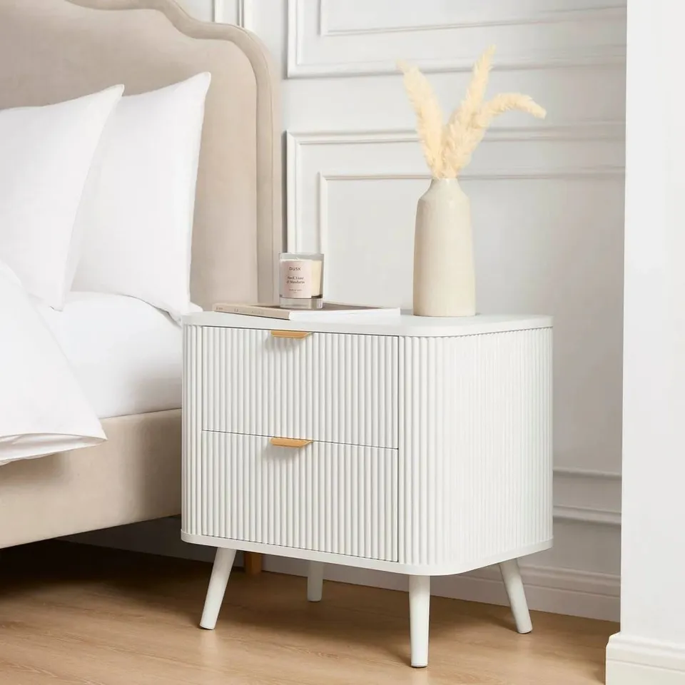 BOXED DUSK HATTIE 2 DRAWER BEDSIDE TABLE - WARM WHITE (1 BOX)