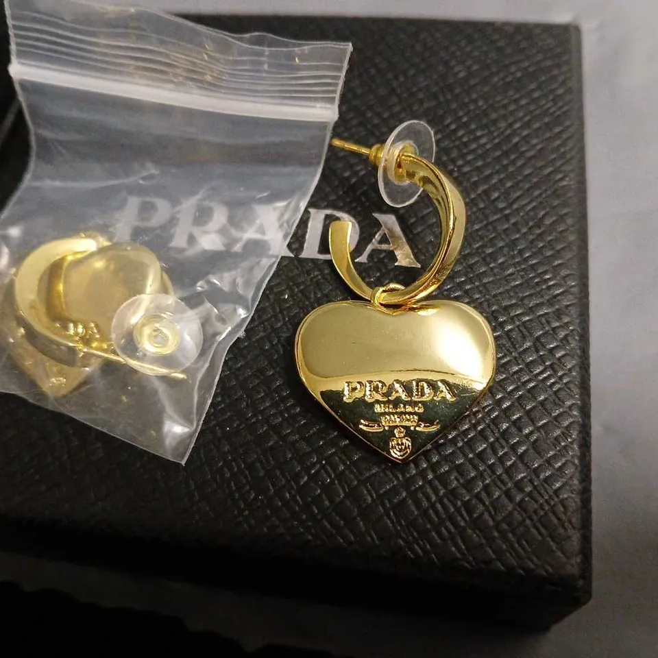 BOXED PAIR OF PRADA HEART HOOP EARRINGS