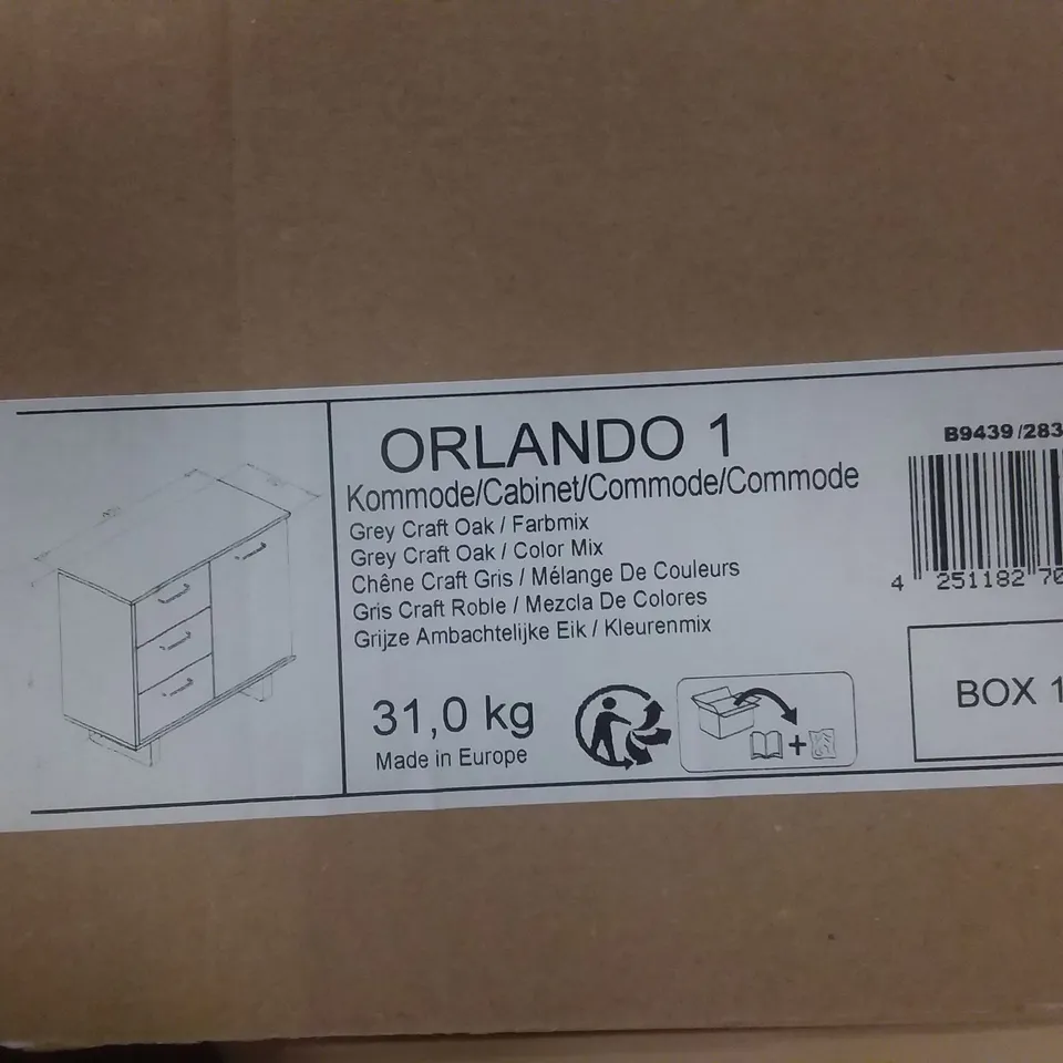 BOXED DESIGNER ORLANDO 1 CABINET IN GREY CRAFT OAK WITH 3 DRAWERS 
