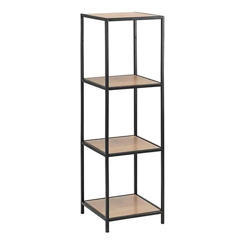 BOXED SEAFORD NARROW BLACK METAL BOOKCASE WITH 3 OAK SHELVES