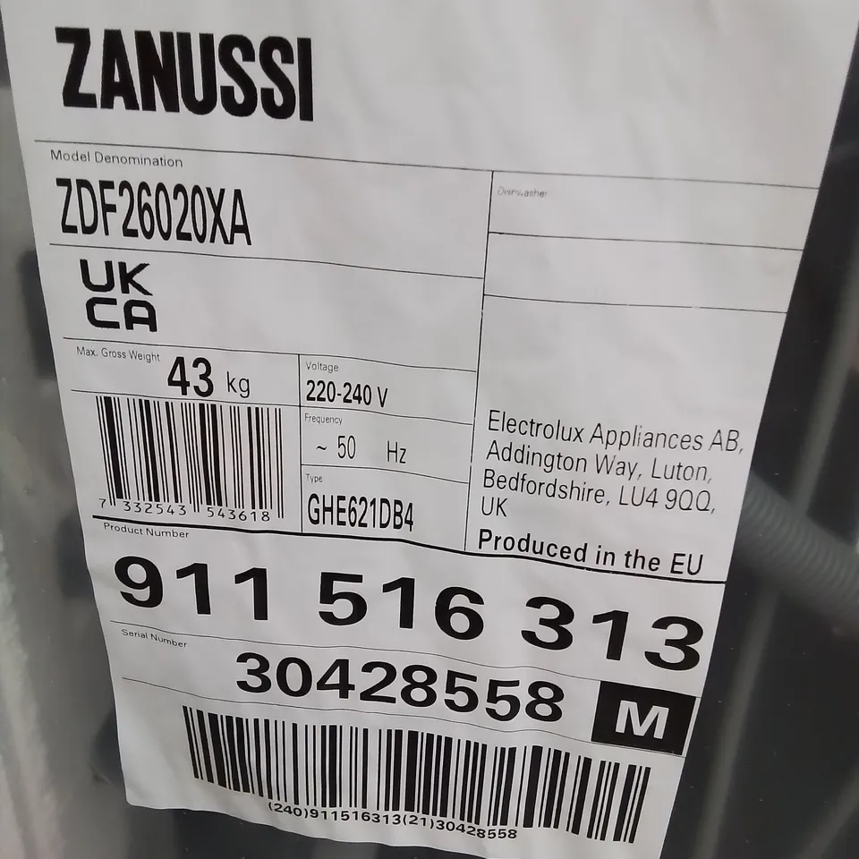 ZANUSSI 13-PLACE FREESTANDING DISHWASHER 5 PROGRAMMES CLASS E STAINLESS STEEL Model ZDF26020XA