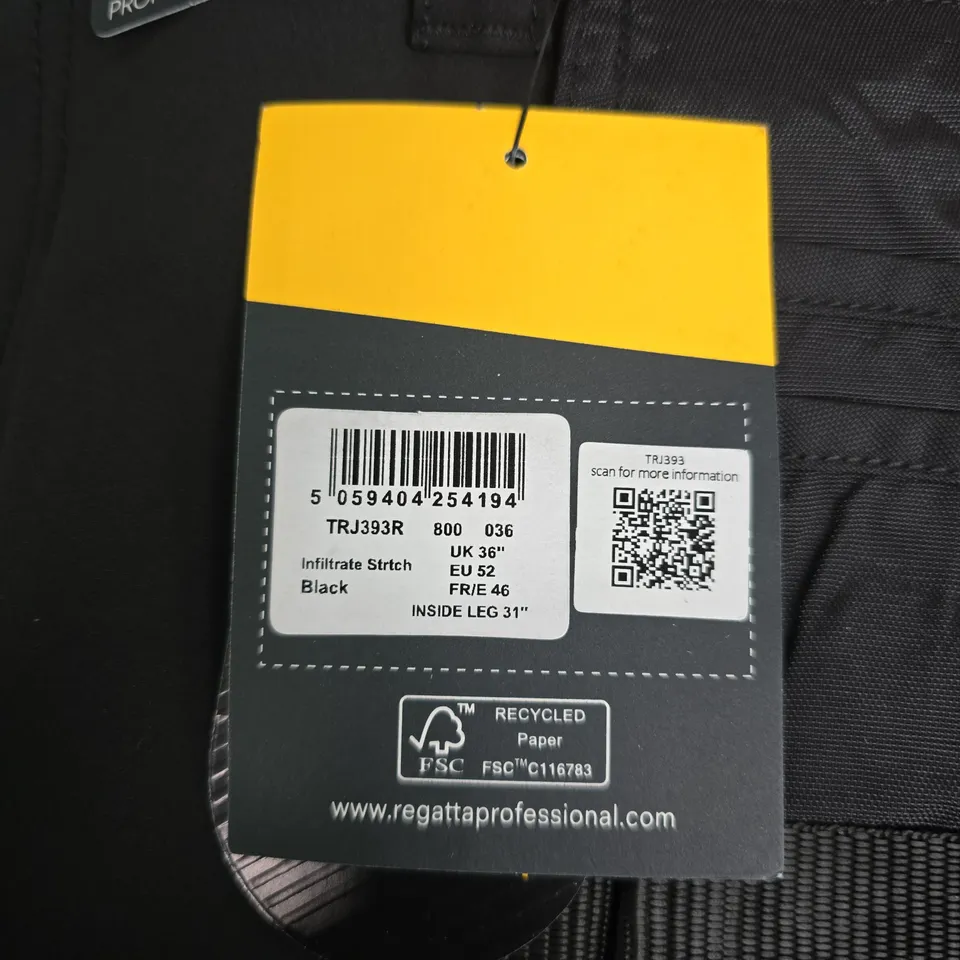 REGATTA PROFESSIONAL INFILTRATE STRETCH TROUSERS - BLACK, MEN'S UK 36
