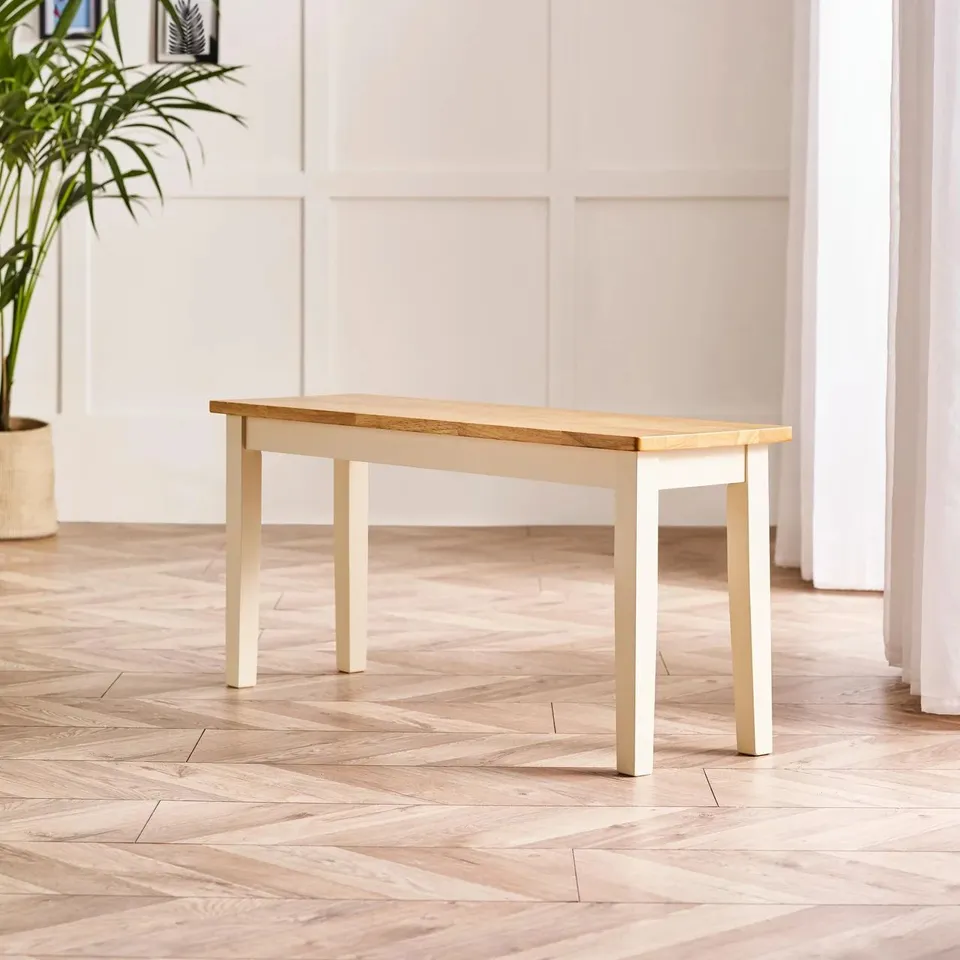 BOXED TENBY CREAM AND OAK SOLID WOOD SMALL DINING BENCH