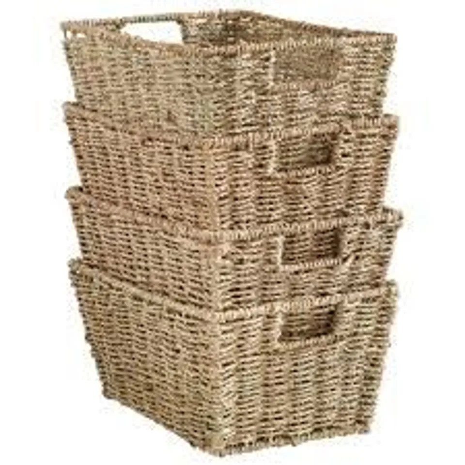 BOXED VONHAUS SEAGRASS DECORATIVE BASKET - SET OF 4 (1 BOX)