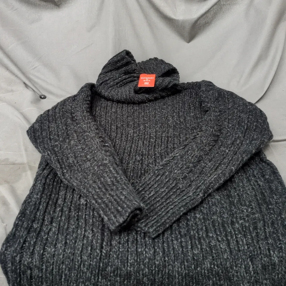 SUPERDRY ROLLNECK CABLE JUMPER DRESS – BLACK TWIST, UK 10 (EU 38) – WITH TAGS