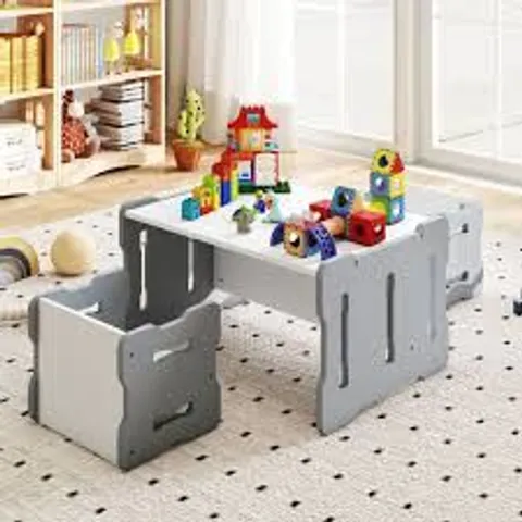 BOXED KIDS TABLE AND CHAIR SET 3-PIESE TODDLER SET WITH 2 STOOLS AND ACTIVITY TABLE-GREY