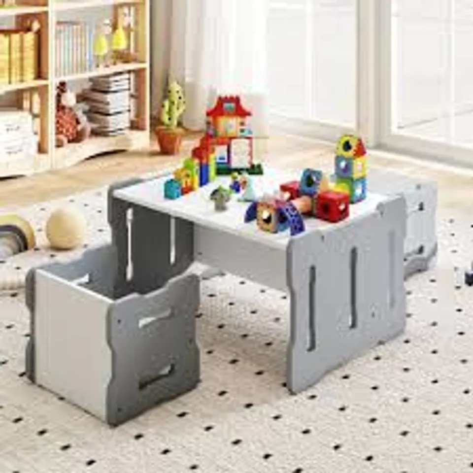 BOXED KIDS TABLE AND CHAIR SET 3-PIESE TODDLER SET WITH 2 STOOLS AND ACTIVITY TABLE-GREY