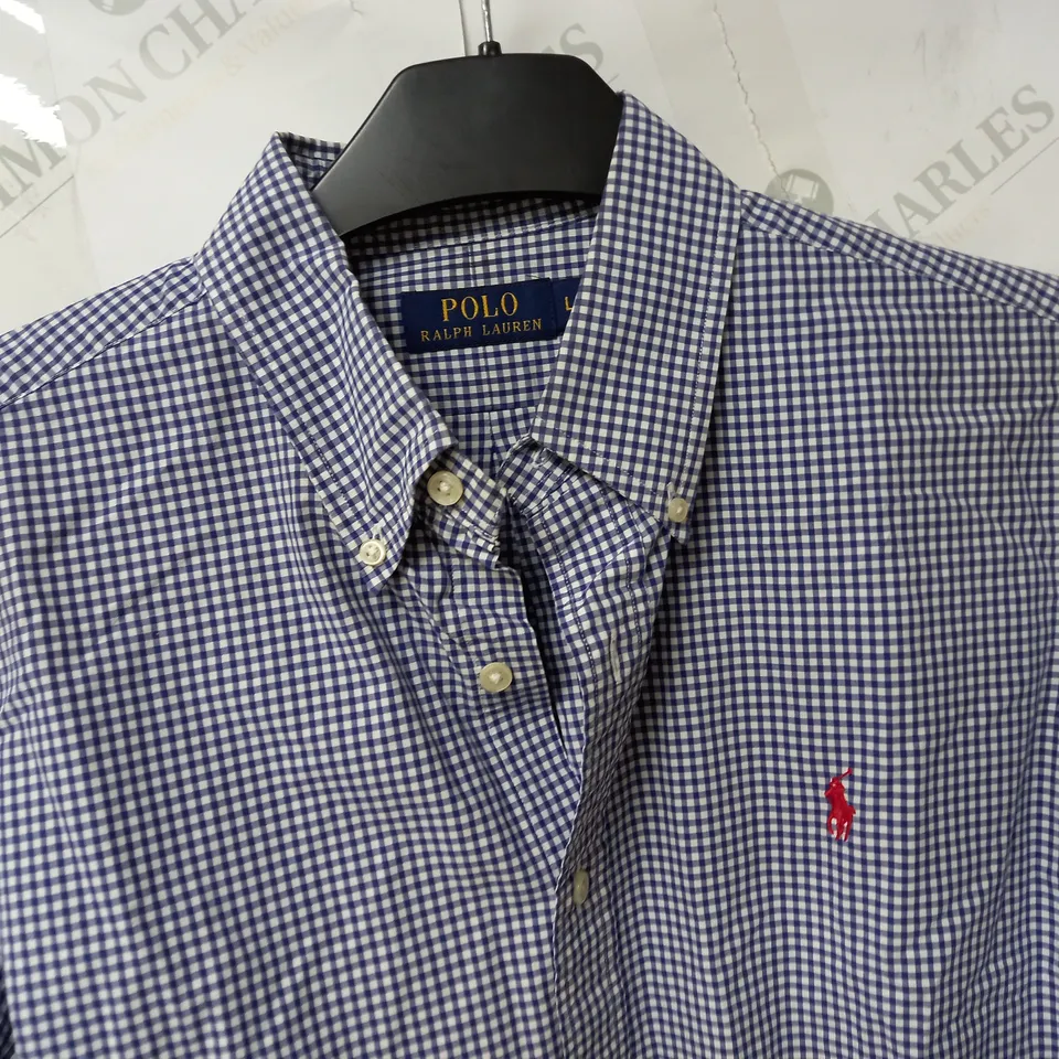 RALPH LAUREN BLUE CHECK LONG SLEEVE SHIRT - L
