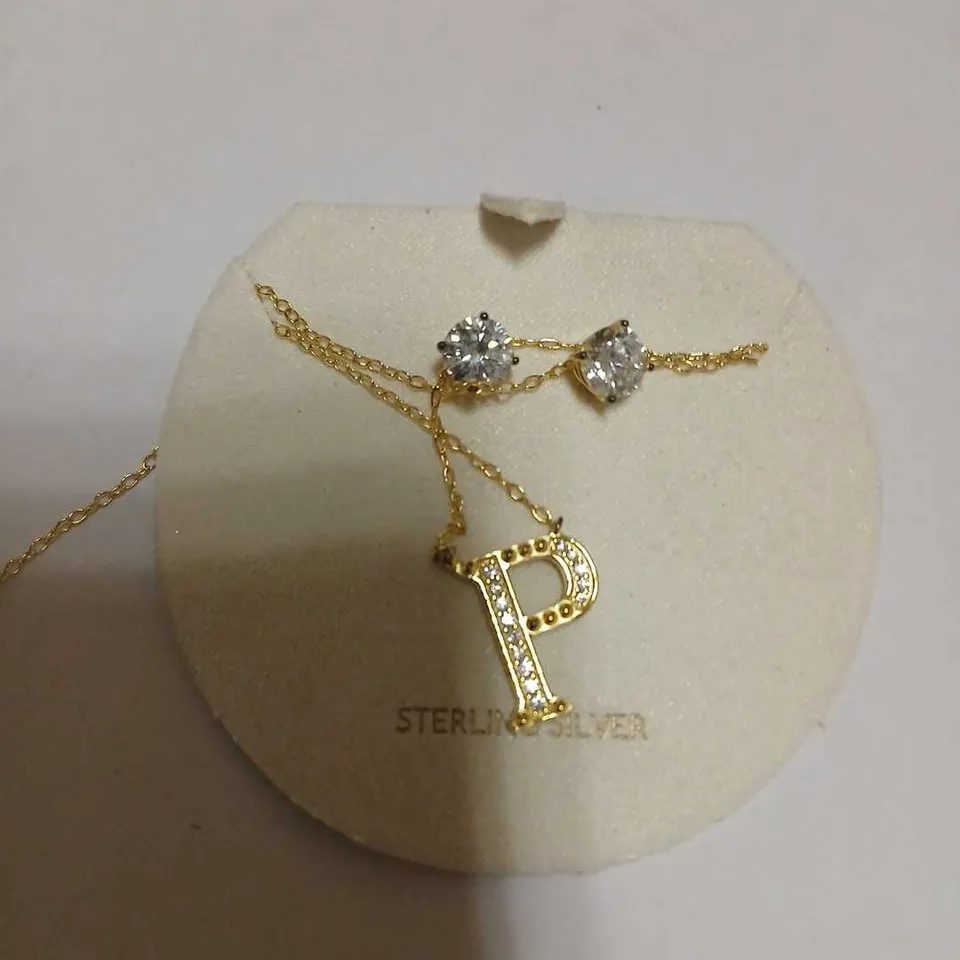 DIAMONIQUE 1.9CT TW INITIAL PENDANT & EARRING SET IN BAUBLE STERLING SILVER 