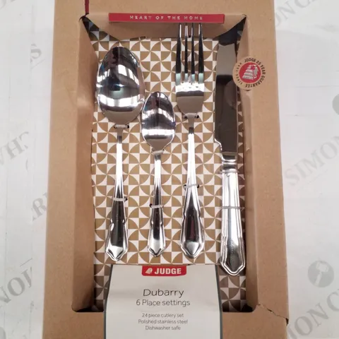 BOXED JUDGE 24 PIECE STAINLESS STEEL CUTLERY SET, DUBARRY PATTERN, TABLE SETTING FOR 6