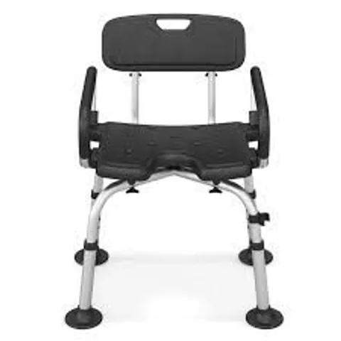 BOXED COSTWAY SHOWER CHAIR MATEL FRAME HEIGHT ADJUSTABLE NON-SLIP W/ REMOVABLE BACK ARMS CUTOUT 100KG - BLACK