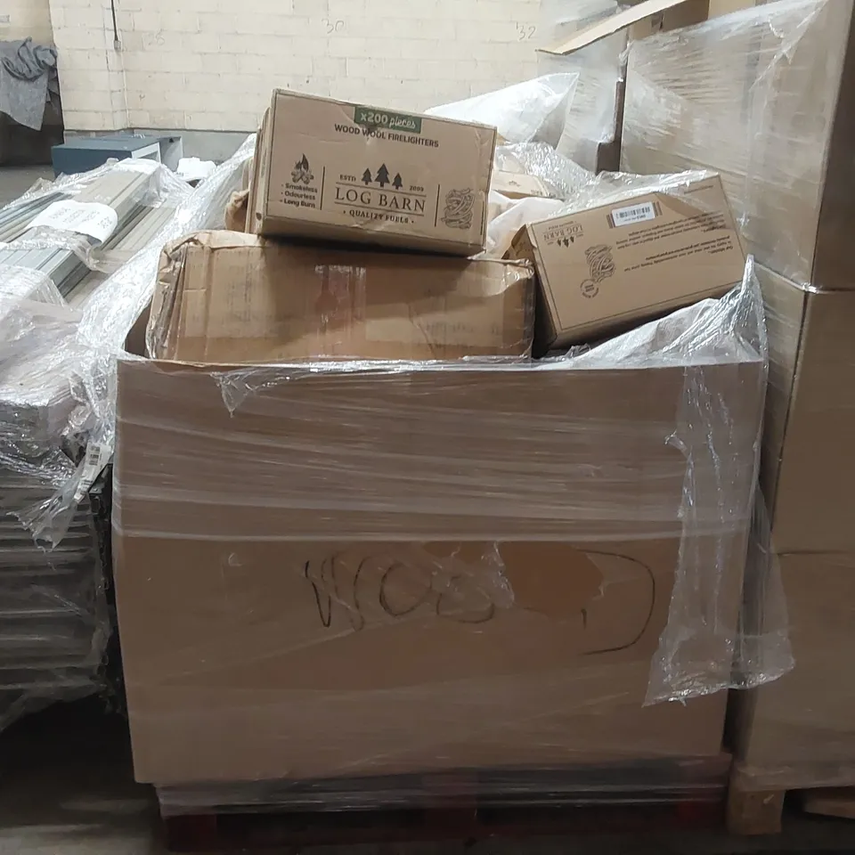 PALLET CONTAINING A LARGE QUANTITY OF FIREWOOD, FIRELIGHTERS ECT