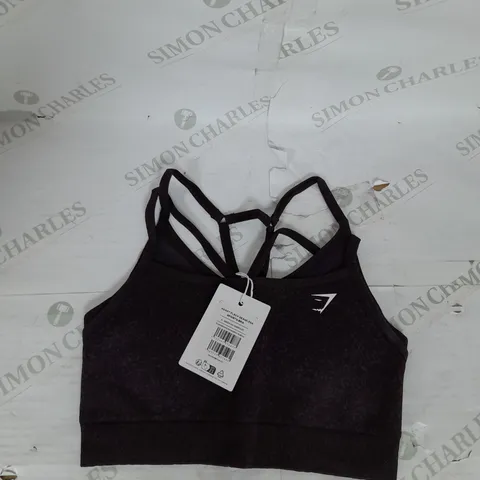 GYMSHARK ADAPT FLECK SEAMLESS MEDIUM SUPPORT SPORTS BRA IN PLUM BROWN SIZE S