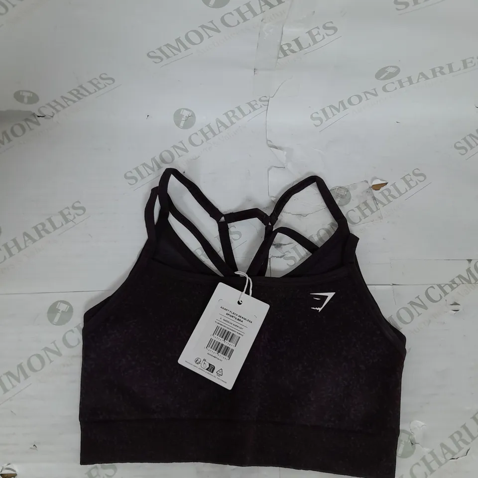 GYMSHARK ADAPT FLECK SEAMLESS MEDIUM SUPPORT SPORTS BRA IN PLUM BROWN SIZE S