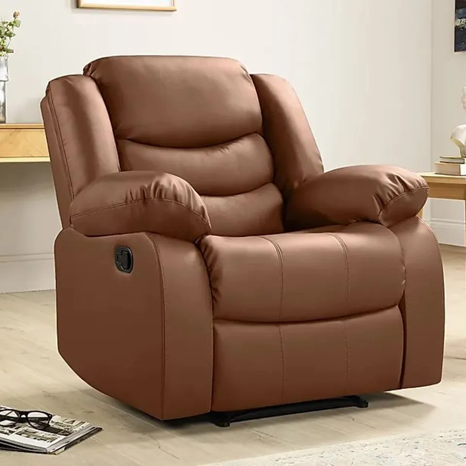 BOXED SORRENTO TAN LEATHER RECLINING ARM CHAIR
