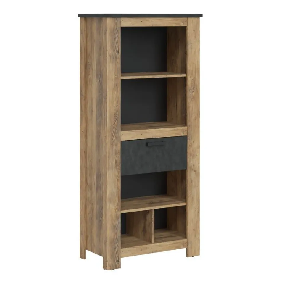 BOXED RAPALLO 1 DRAWER BOOKCASE CHESTNUT AND MATERA GREY (2 BOXES)