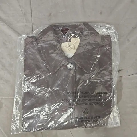 BAGGED JIGSAW NAPPA LEATHER KNEE-LENGTH COAT IN PURPLE SIZE 10