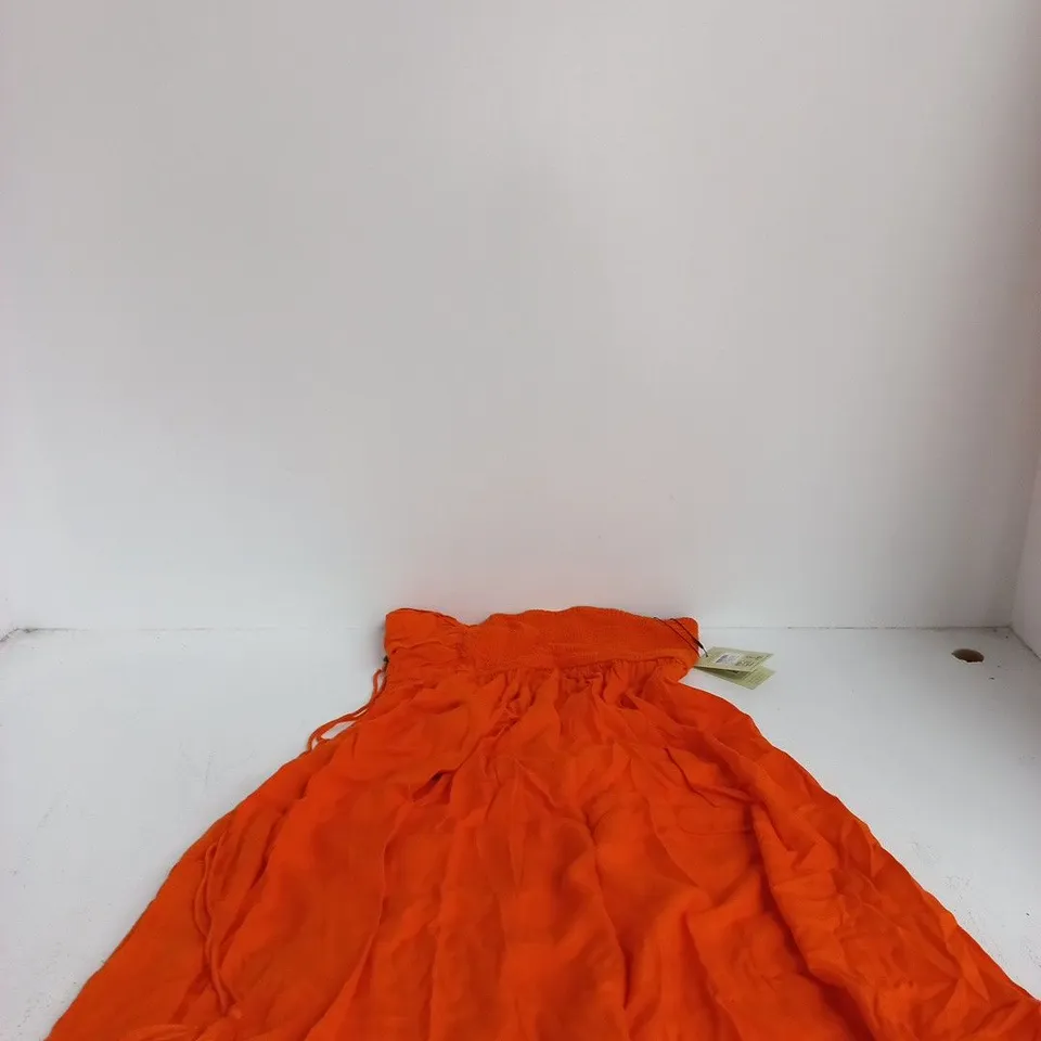 NOBODY'S CHILD ORANGE BEACH RUCHED DETAIL HALTER MIDAXI DRESS – UK 10 (EU 38, US 6)