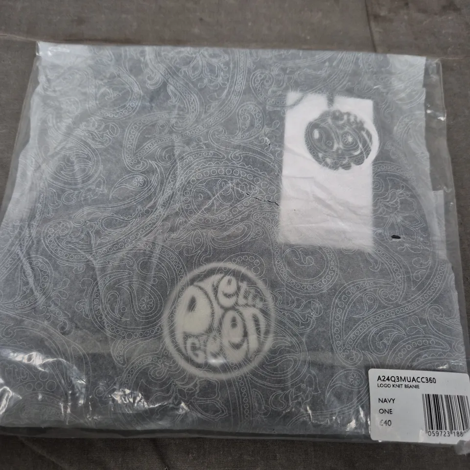 PRETTY GREEN LOGO KNIT BEANIE – NAVY, ONE SIZE