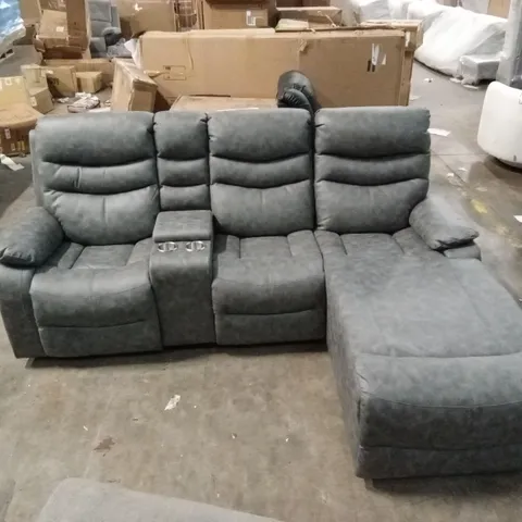 DESIGNER FABRIC UPHOLSTERED LEATHER LOOK MANUAL RECLINER CHAISE SOFA 