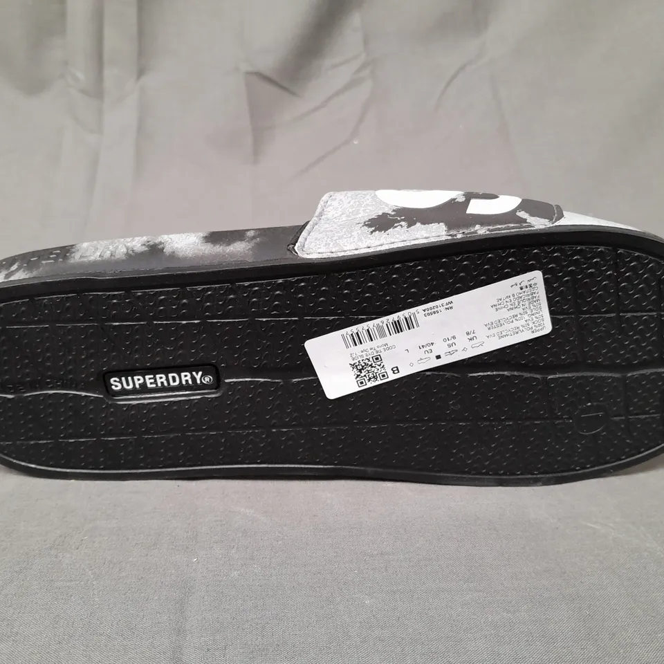 PAIR OF SUPERDRY SLIDERS IN BLACK/GREY SIZE UK 7/8 