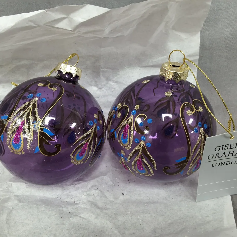 SET OF 12 GISELA GRAHAM CLEAR PURPLE DECORATIVE TREE BAUBLES