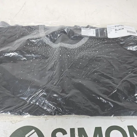EMRECO BLACK HEAT-SEAL SPARKLE NECKLINE JUMPER, UK SIZE XL