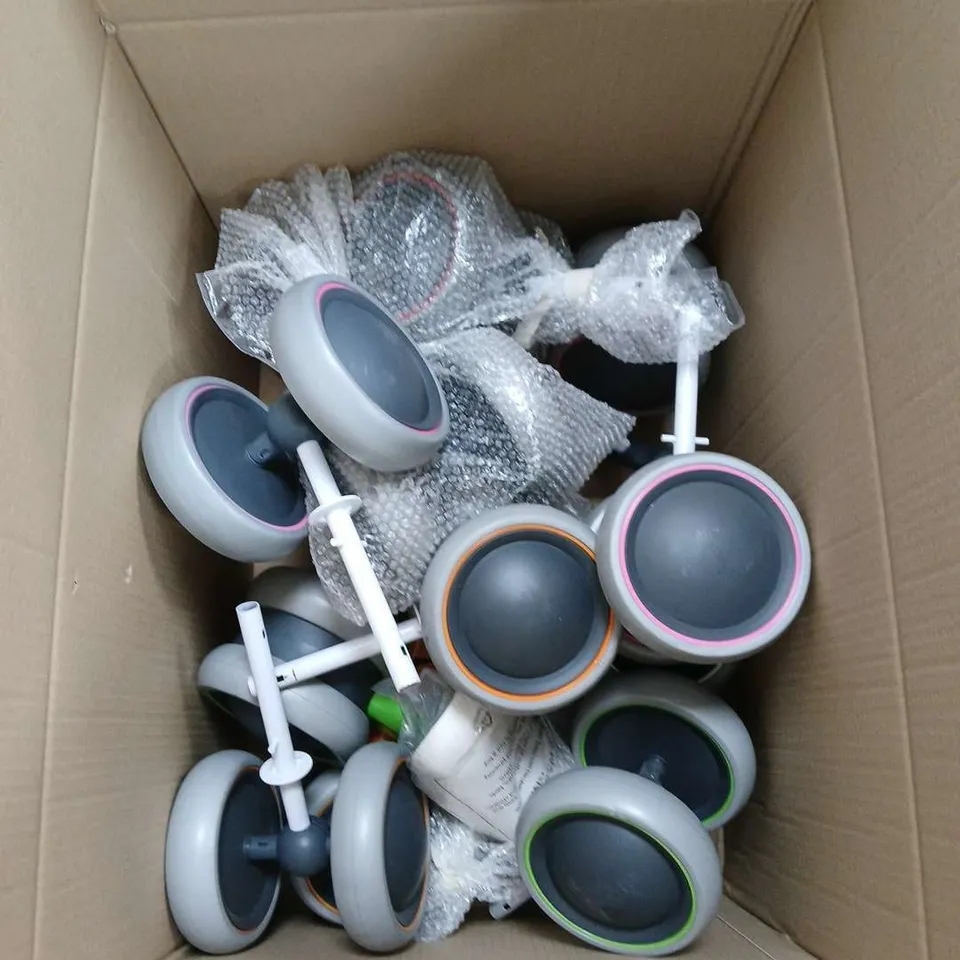 LARGE BOX OF ASSORTED WHEELS FOR CHILDRENS BIKE