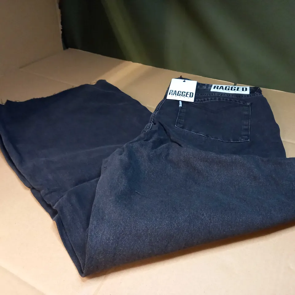 RAGGED CHARCOAL LONG SKATER DENIM JEANS - SIZE W36