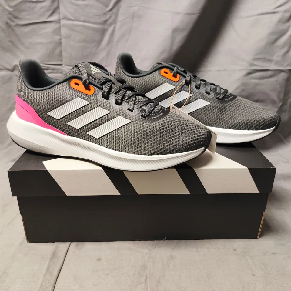 BOXED PAIR OF ADIDAS RUNFALCON 3.0 WOMEN'S SHOES IN GREY/WHITE/PINK SIZE UK 6.5