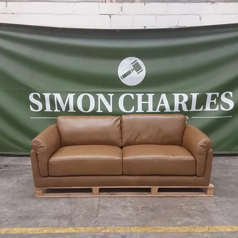 MORENA 3 SEATER STANDARD BACK LEATHER SOFA - TAN