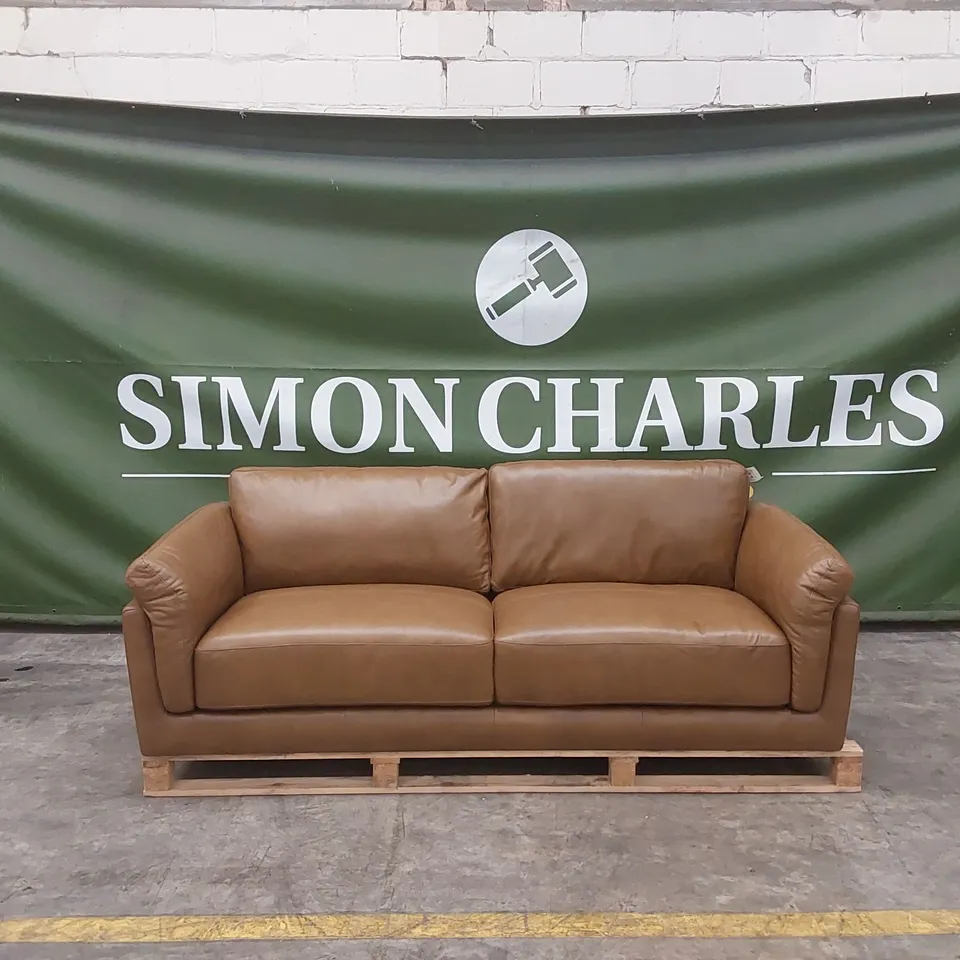 MORENA 3 SEATER STANDARD BACK LEATHER SOFA - TAN RRP £1249