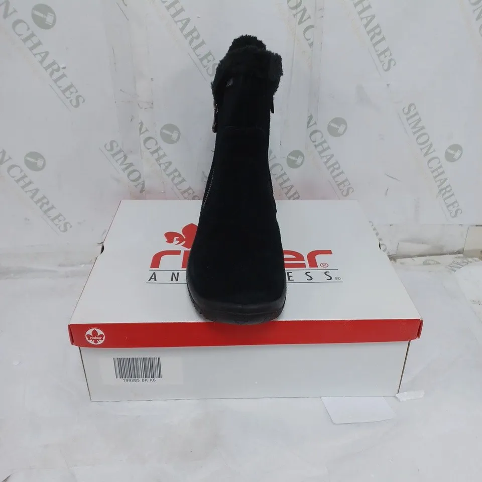 BOXED RIEKER ANTISTRESS LADIES BLACK FLEECE LINED BOOTS ZIP FASTENING SIZE EU 39