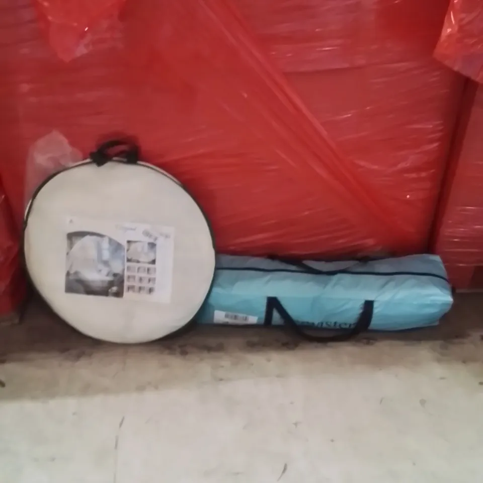 PALLET OF ASSORTED HOUSEHOLD GOODS AND PRODUCTS TO INCLUDE;POP UP TENT,MOSQUITO NET 