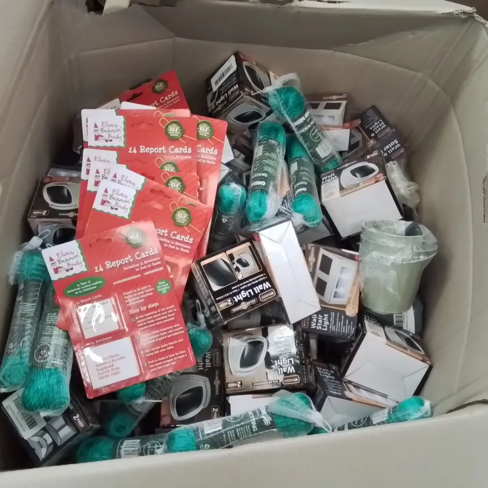BOX CONTAINING A LARGE QUANTITY OF BRAND NEW ASSORTED HOMEWARE PRODUCTS TO INCLUDE: MYGARDEN WALL LIGHTS, PLANTERS, GARDEN NETTING ECT