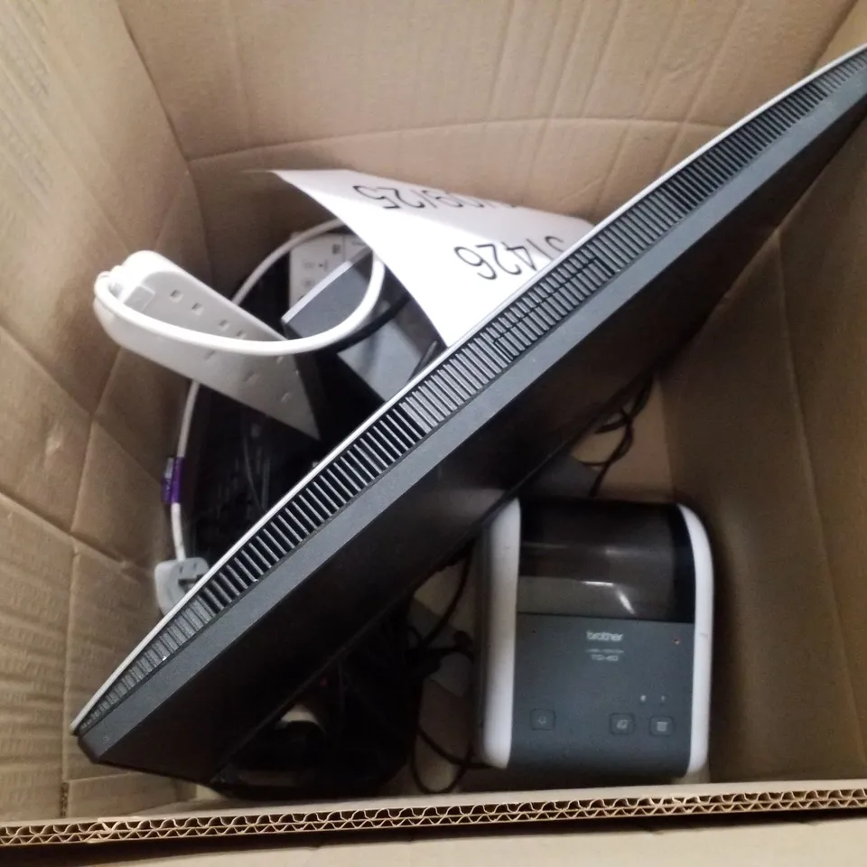 PALLET CONTAINING ASSORTED TECH INCLUDING MONITORS, LABEL PRINTERS, KEYBOARDS AND BARCODE SCANNERS