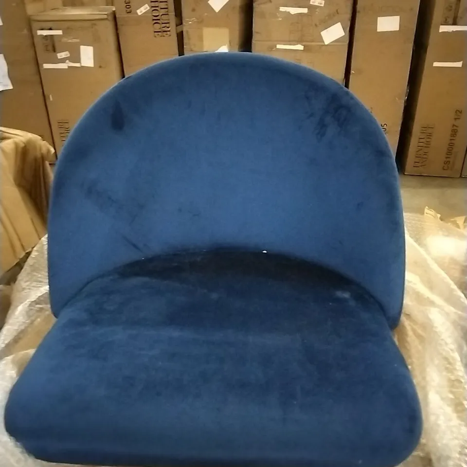 BOXED PAIR BLUE VELVET DINING CHAIRS 