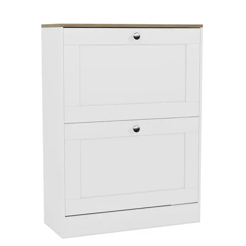 BOXED VIDA DESIGNS 2 DRAWER SHOE CABINET - WHITE & OAK